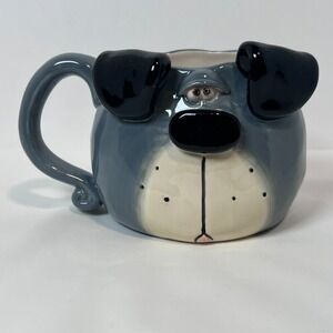Russ Berrie Signed by Douglas 3D Dog Coffee Cup Gray Mug Floppy Ears Playful